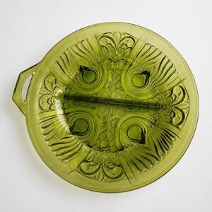 Vintage Indiana Glass Killarney Avocado Green Divided Relish Dish